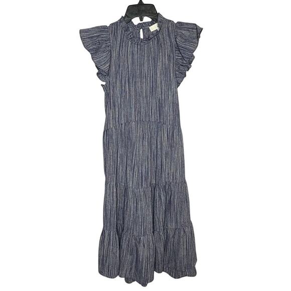 Pinch Dresses & Skirts - Pinch Cotton Linen Blend Tiered Blue Ruffle Midi Dress Sz s Prairie